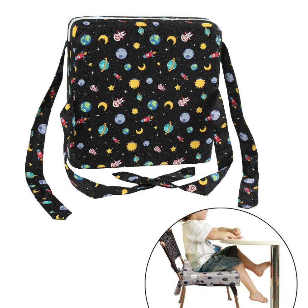 Baby Booster Seat Cushion Square Heightening Pad For Toddler Dining Washable Highchair Mat With Straps Universe Black