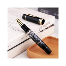 Piston Fountain Pen No. 8 M Nib, Brass Piston System, Gray Acrylic Barrel, F/M Nib, Writing Gift Pen