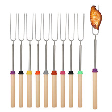 Stainless Steel Grill Forks 10-Pack Extendable Skewers Non-Slip Handle Adjustable Length For Hot Dogs Marshmallows Fruit