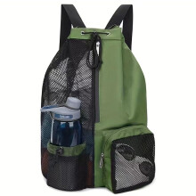 Gym Bag Drawstring Waterproof Large Backpack With Outer Zip Pocket And Inner Pocket For Men Women Teens Boys Girls Green Black L