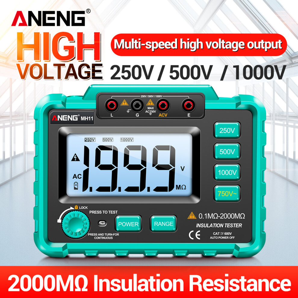 Aneng Mh11 Megohmmeter 1000V Digital Insulation Resistance Tester, 165X120x57mm 9391352913157