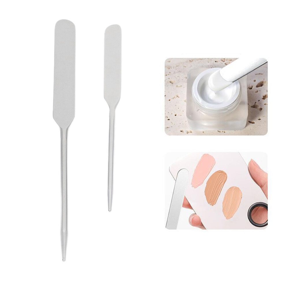 2pcs Stainless Steel Makeup Foundation Mixing Spatula Double Ended Nail Glue Stick