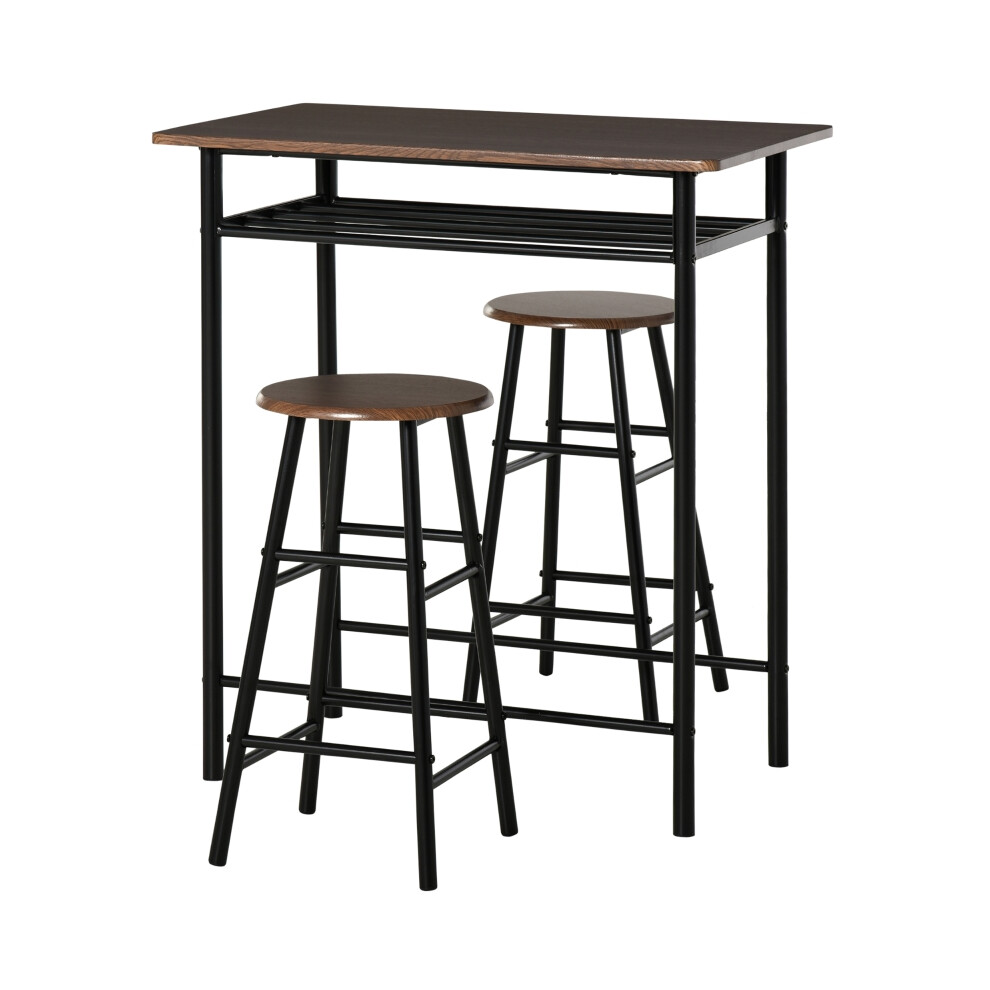Multi-Functional Bar Table and Stools Set Black and Oak Featuring Footrest and Storage Shelf Ideal for Home or Cafe-image-OPC-PKZ6MZT-NEW