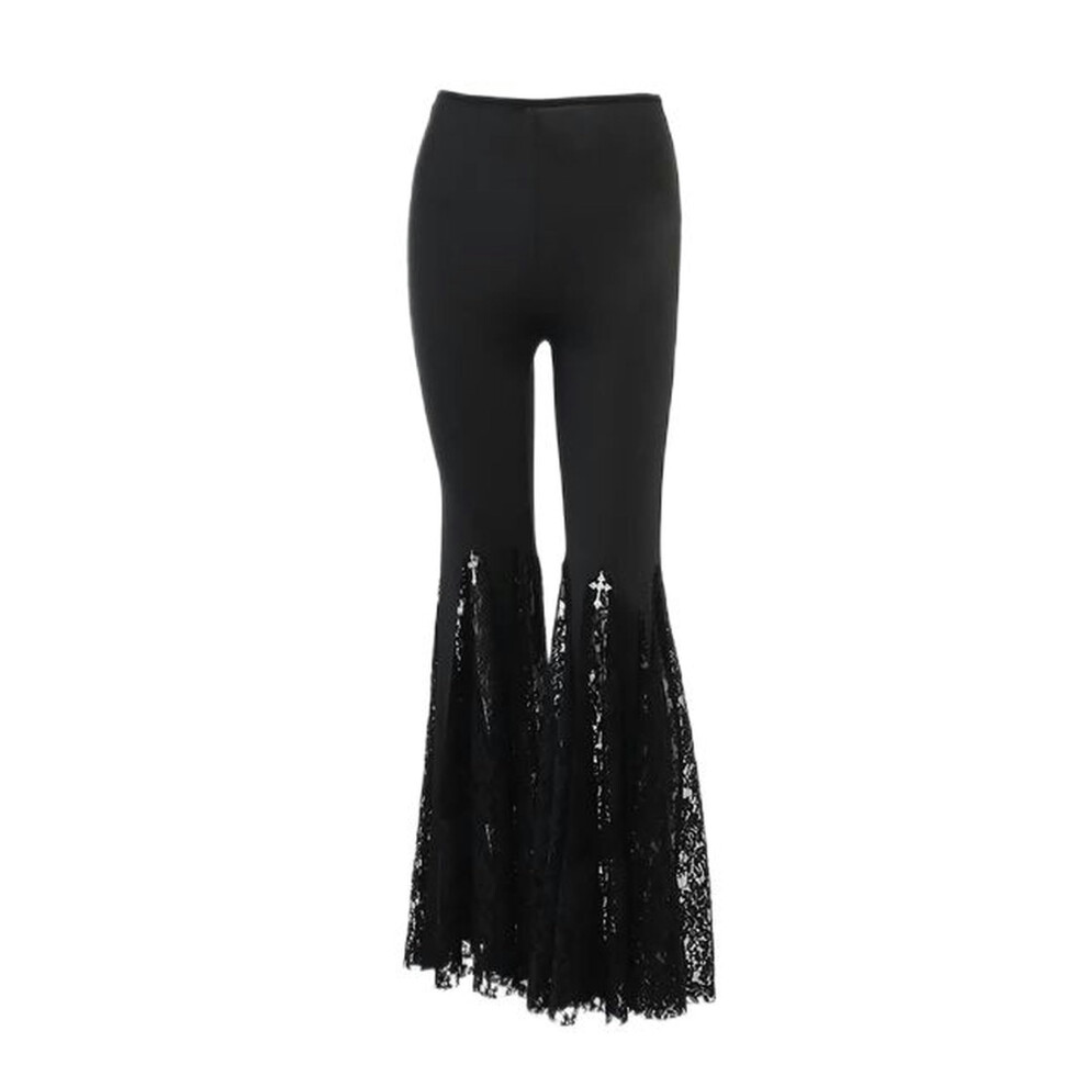 Black Lace Mesh Flared Pants Streetwear Style, Size S, Lace Mesh Fabric, Flared Fit-image-OPC-PKZ6NZS-NEW