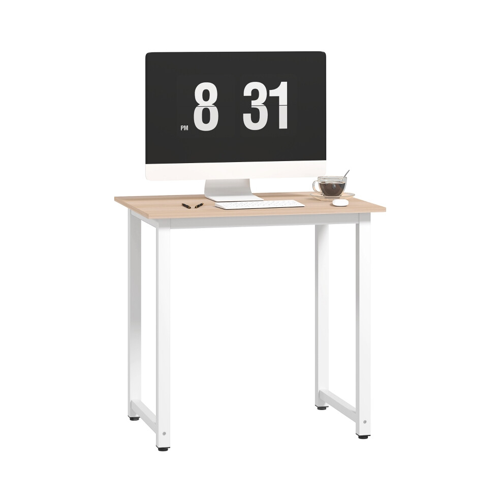 Computer Desk White 80x60x76cm Home Office Writing Table with Metal Frame Easy Assembly Study Workspace-image-OPC-PKZ6V2P-NEW