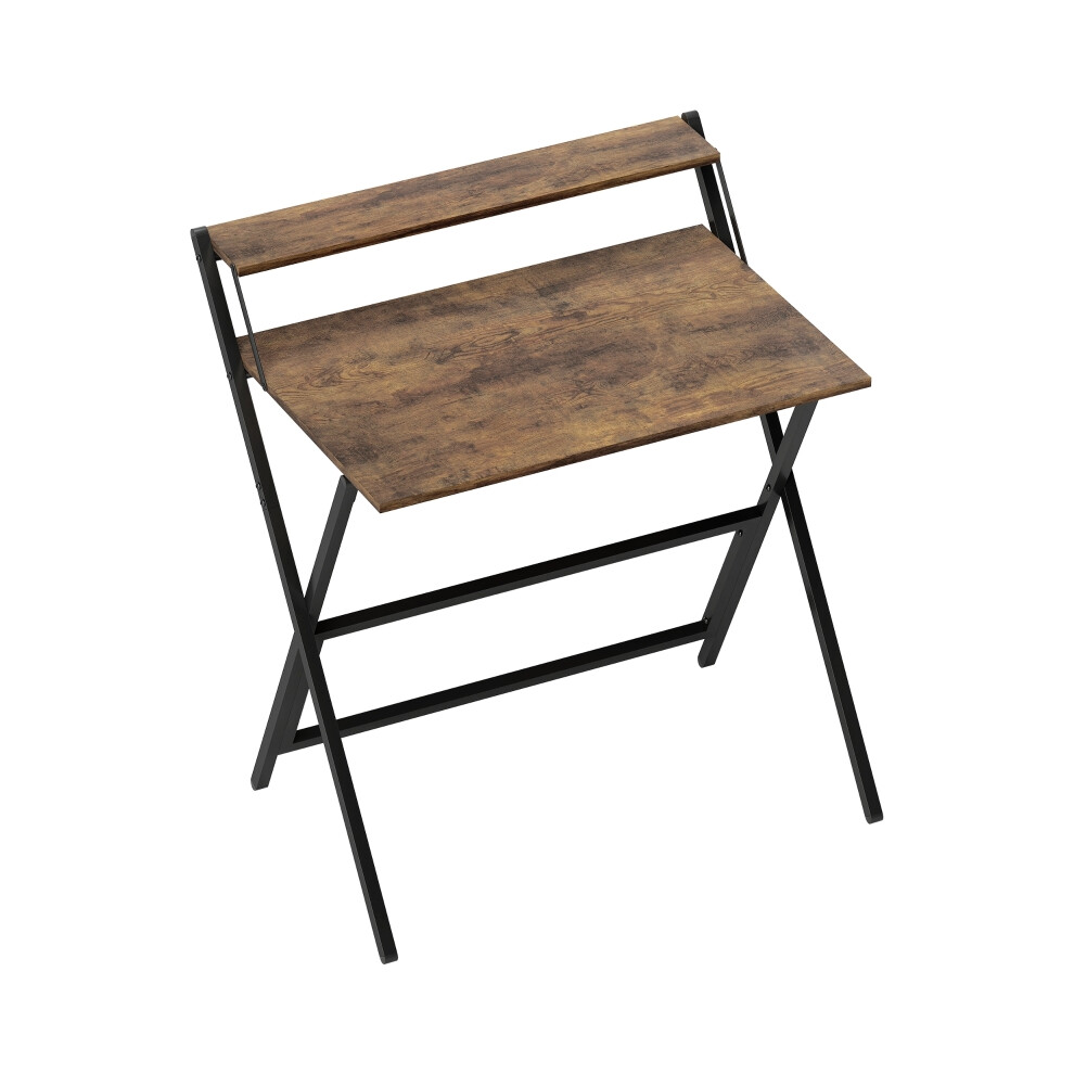 81.5 cm Folding Desk with Monitor Shelf Rustic Brown Finish Multi-Purpose Home Office and Study Table-image-OPC-PKZ6VM6-NEW
