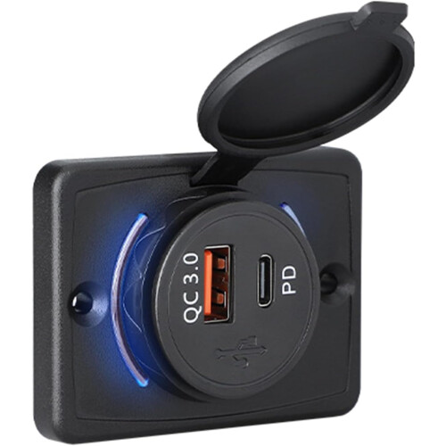 12V/24V USB Outlet With Cover PD3.0 18W Type-C And QC3.0 18W Panel Car Socket Charger 2