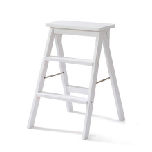 Step Stool 3-Step Folding Portable White Kitchen Ladder Chair Multi-Function High Stool Bench