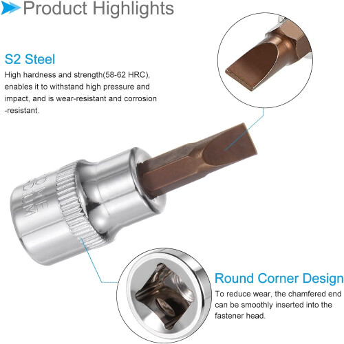 FD6.5 Slotted Bit Socket 3/8-Inch Impact Bit Socket S2 Steel CR-V With Hex Shank Adapter 2