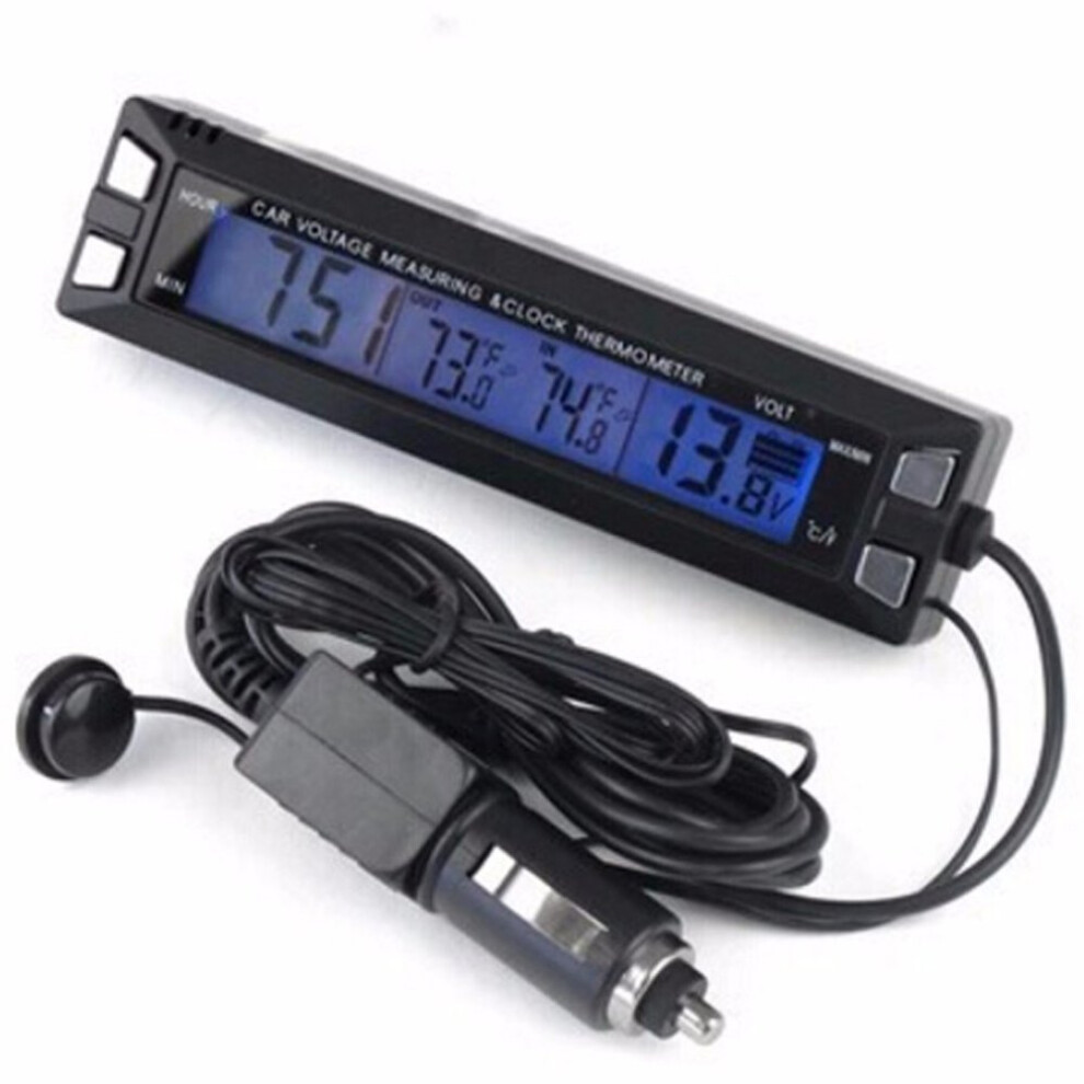 Multifunctional 3 In 1 Car Digital Clock With Thermometer And Voltmeter Inside And Outside Temperature Voltage Alarm 9354506192457