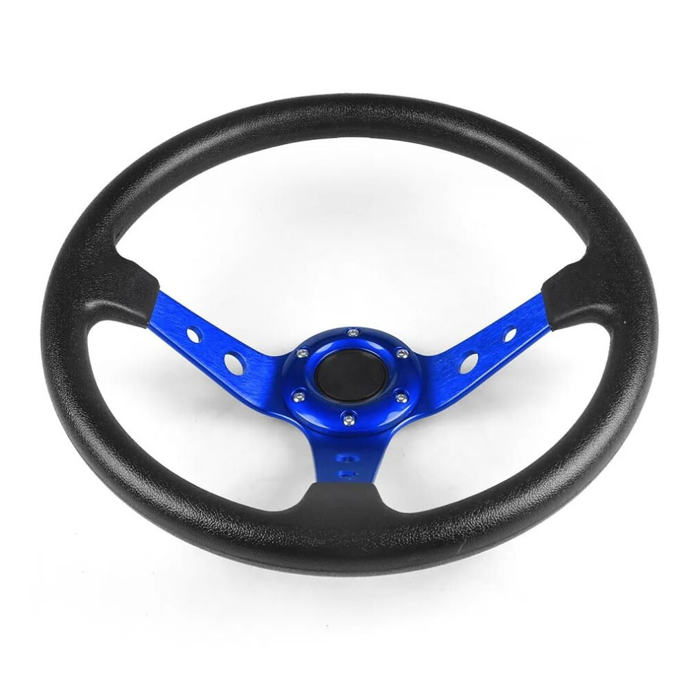 Car Steering Wheel 14 Inch Deep Dish 350Mm Pu Leather Aluminum Alloy Drifting Racing Wheel Blue 9393856232581