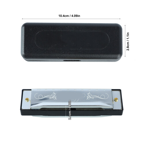 Professional Silver 10 Hole C Key Harmonica with Case for Beginners 1