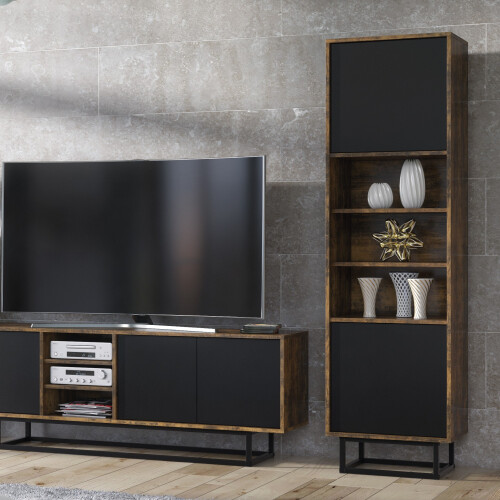 Creative Furniture Harmony Loft 175cm Display Cabinet - Rustic & Black 2