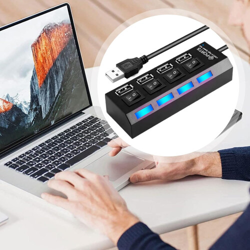 USB Hub Portable Multi-Port Data Adapter Multipurpose Hub With Individual Button For Video Editing Remote Work Studio 1