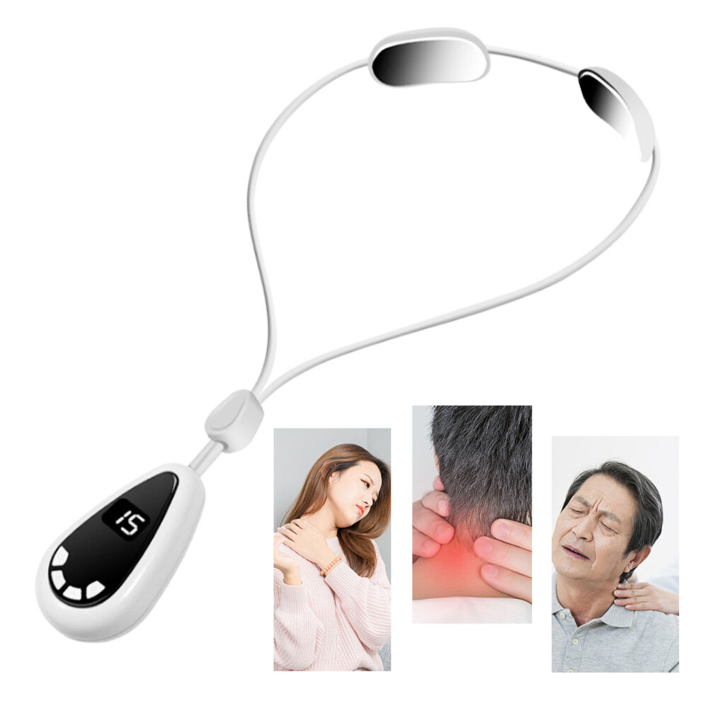 White Mini Portable Hot & Microcurrent Neck Massager Abs, Pc, Silicone