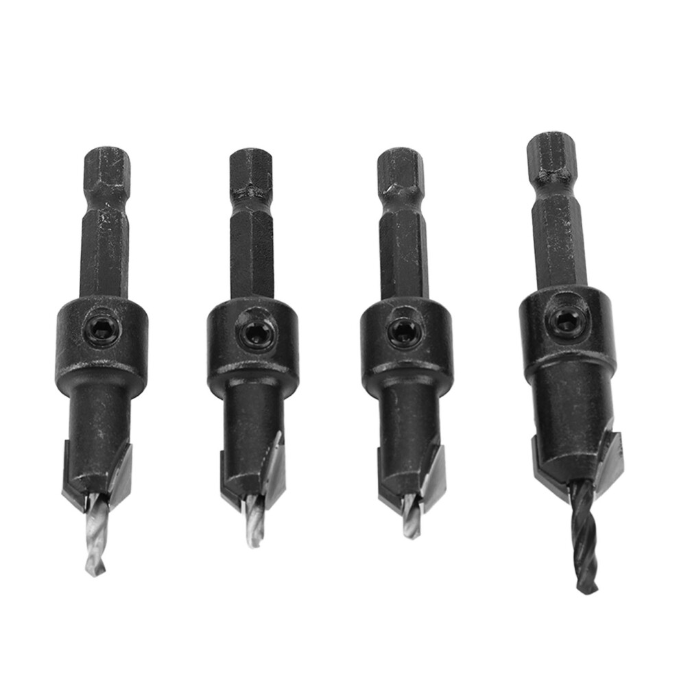 Adjustable 4Pc Hex Shank Countersunk Drill Bit For Flat Head Screws 4941353043190
