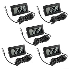 Digital Thermometer LCD Display 5-Pack Waterproof Probe -50C To 110C Aquarium Refrigerator Baby Bath Water Testing Black