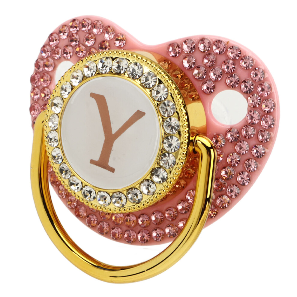 Rhinestone Baby Pacifier Curved Silicone For Baby Milk Letter Y Golden/Silver
