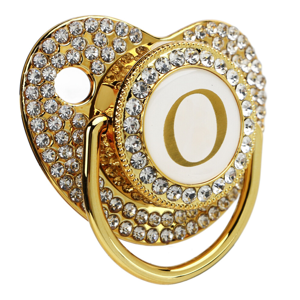 Baby Bling Pacifier Clip With Dust Cover For 6-18 Months, Letter O Gold