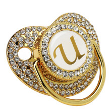 Baby Bling Pacifier Clip with Dust Cover for Ages 6-18 Months, Letter U