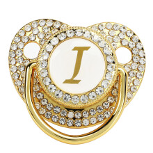 Baby Bling Pacifier Clip with Dust Cover for Ages 6-18 Months – Letter I Premium PP+Silicone