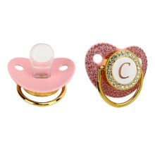 Goldenes Baby-Schnuller mit Strass-Steinen, Silikon, gebogener Design für 6-18 Monate