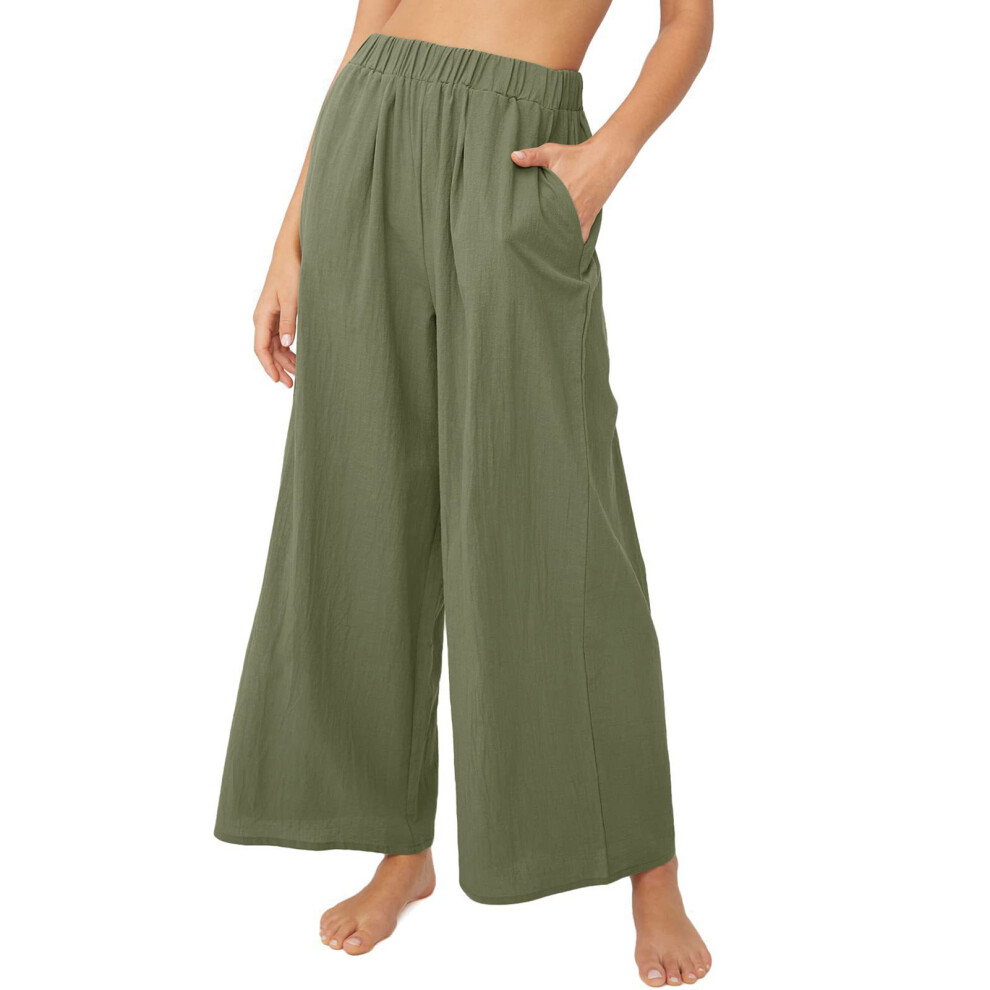 High Waisted Wide Leg Pants for Women - Green, Size L-image-OPC-PKZ7TVJ-NEW