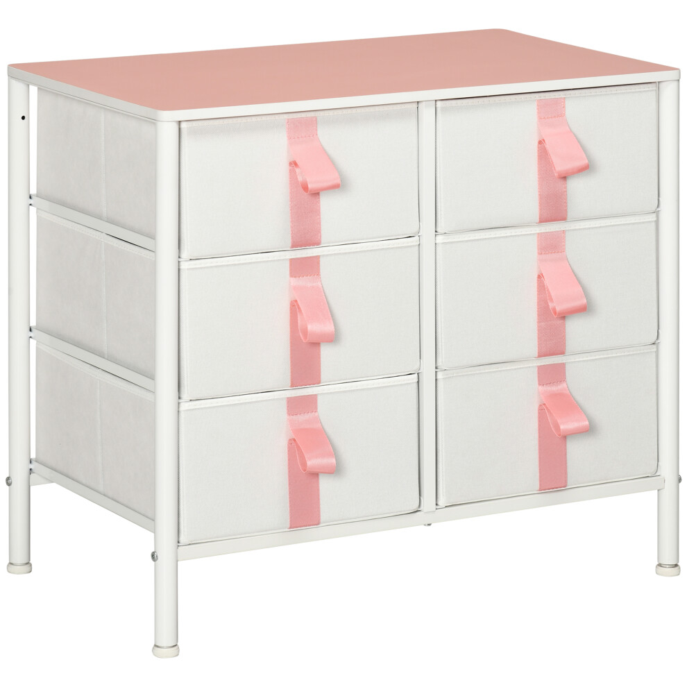 Cloth Storage Cabinet with 6 Fabric Drawers Metal Frame Wooden Top Pink Organizer for Kids Room Living Room Hallway Closet-image-OPC-PKZ7VWH-NEW