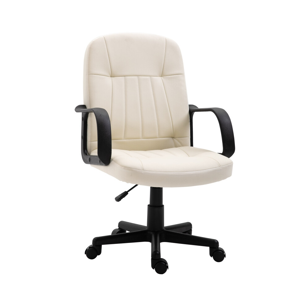 Cream PU Leather Executive Office Chair with Swivel Armrests Wheels Mid Back Comfortable Computer Desk Seating-image-OPC-PKZ7WQW-NEW