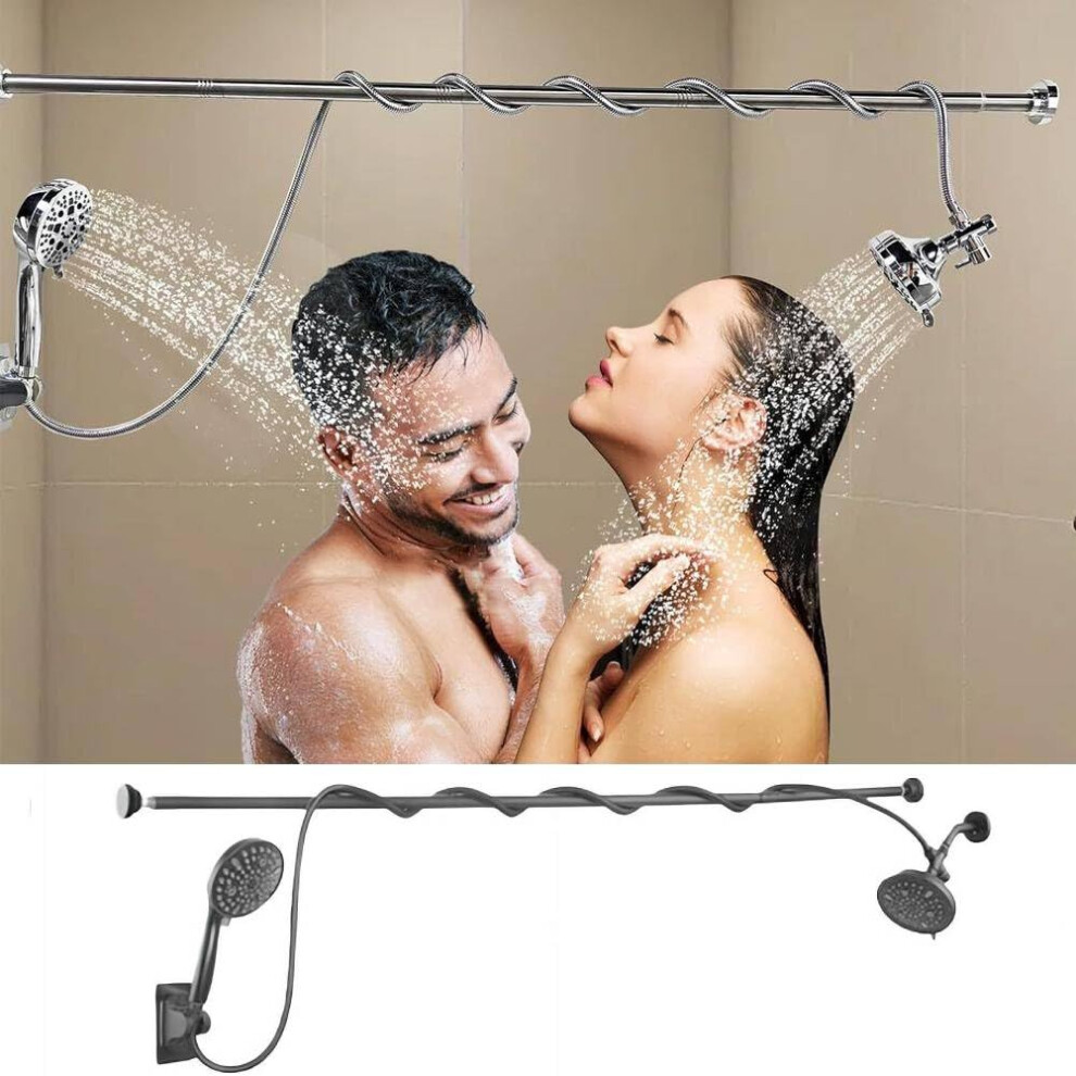 Dual Shower Head For Couples Adjustable High-Pressure Shower Heads Tandem Showerhead System Three Flow Settings Black 9393856238194