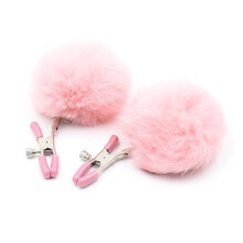 Pink 'Pom Pom' Nipple Clamps Adjustable Metal Nipple Clamps With Pom Pom Cushions
