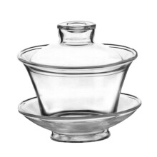 Glass Tea Bowl Lid For Bubble Tea, Chinese Traditional Style, Crystal Glass 250ml, Tea Cup With Lid