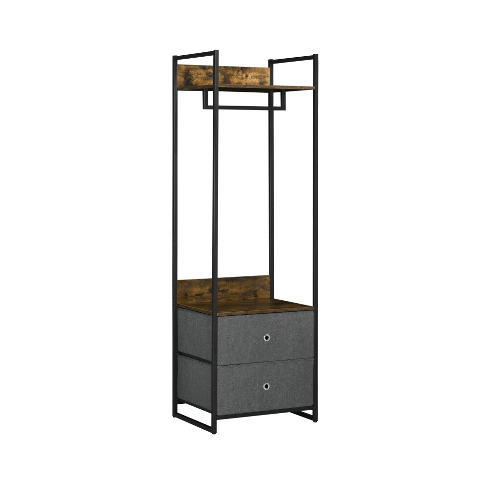 Clothes Rail Metal Coat Stand with 2 Fabric Storage Drawers Rustic Brown and Grey Bedroom Wardrobe or Hallway Garment Rack-image-OPC-PKZ8527-NEW