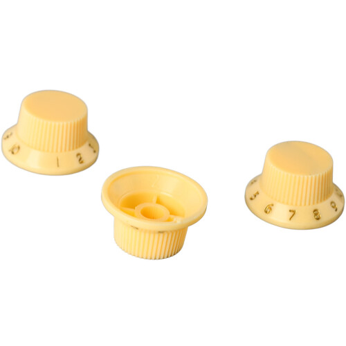 3PCS Yellow Plastic Guitar Tone/Volume Rotary Knobs with Gold Lettering