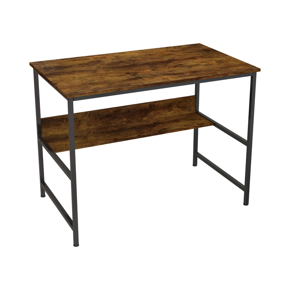 Home Office Computer Desk 2-Tier 100x60cm Rustic Brown Modern Wooden Desk with Extra Storage Space-image-OPC-PKZ8FKZ-NEW