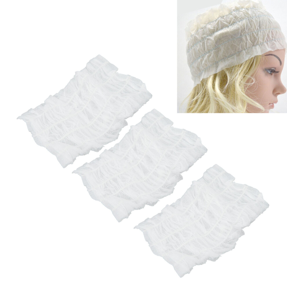 Unisex White 100Pcs Facial Spa Hairbands Non Woven Fabric Elastic Disposable Headbands
