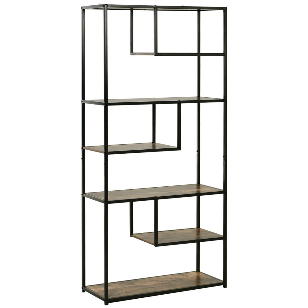 6 Tier Tall Bookcase with Steel Frame for Living Room Office Hallway â Industrial Design Rustic Brown & Black 82x33.5x175cm-image-OPC-PKZ8JYS-NEW