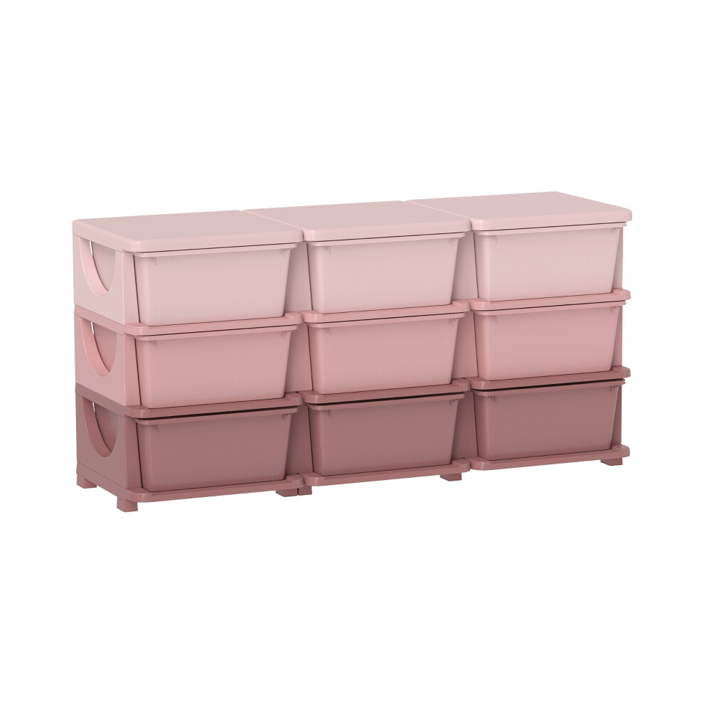 Kids Storage Unit with Nine Drawers in Pink Durable Plastic Toy Organizer with Easy Access - HOMCOM-image-OPC-PKZ8KNC-NEW
