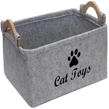 Cat Toy Box Grey Felt Storage Basket For Cat Toys 38x25x18 Cm Home Use Durable Cat Toy Basket Pet Organizer