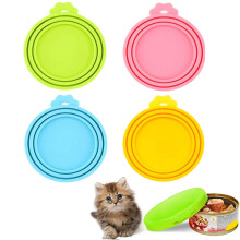 Tin Can Lids For Pet Food Silicone Lids Universal Size 4-Piece Set Cat Food Storage Sealer 4 Colors