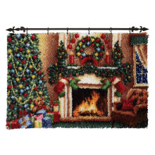 Latch Hook Kit - DIY Rug Making Kit With Yarn Canvas And Crochet Needle - 60x40cm Christmas Fireplace
