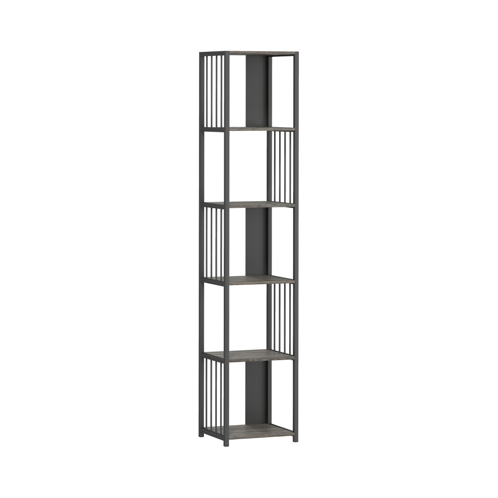 Grey 5-Tier Steel Frame Bookshelf Large Capacity Durable Storage Organizer for Home and Office-image-OPC-PKZ8W8Q-NEW