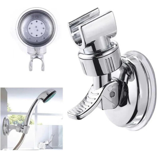 Shower Head Holder With Strong Suction Cup Wall Mount Silver Finish 2