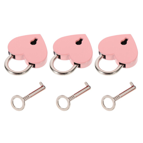 3 Sets Heart Shaped Mini Padlock Keys For Storage Diary Book