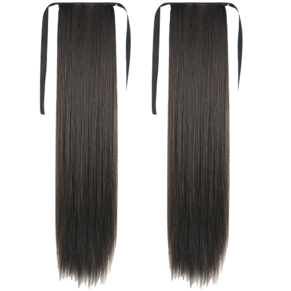 Totority 2Pcs Black Wrap Around Synthetic Ponytail Hair Piece For Women