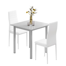 Dining Table and Chairs Set 2 Square Dining Table with 2 Faux Leather Chairs for Dining Room Kitchen Home