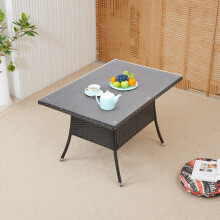 150cm Garden Rattan Tempered Glass Top Rectangular Table with Parasol Hole