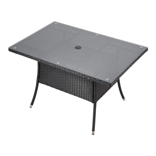 Living And Home 150cm Garden Rattan Tempered Glass Top Rectangular Table with Parasol Hole 2