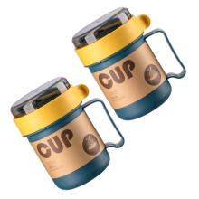 2 Frühstückbecher 500 Ml Mit Löffel Tragbar