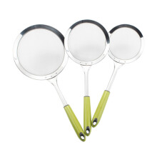 Stainless Steel Long Green Handle Spoon Strainer For Kitchen